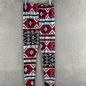 F & F Aztec Leggings Womens One Size Red‎ Yoga Meditate Athleisure Athletic Run